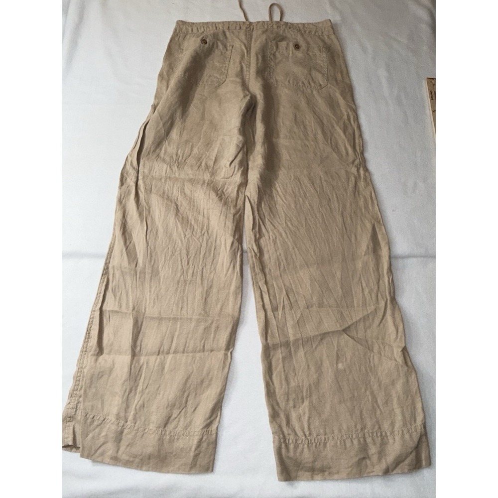 Lauren Ralph Lauren Jovonie 100% Linen Wide Leg Birch Tan Pants Sz 12 - Picture 3 of 13